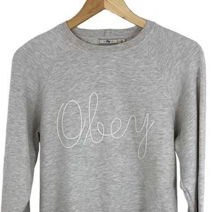 OBEY Spell Out Sweatshirt Long Sleeve Grey Women’s Size XS Casual